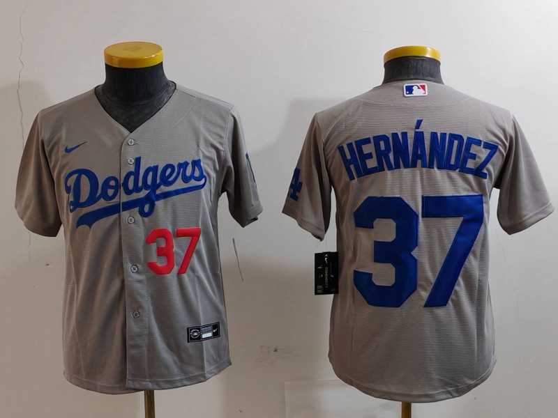 Youth Los Angeles Dodgers #37 Teoscar Hernandez Number Grey Cool Base Stitched Jersey->mlb youth jerseys->MLB Jersey